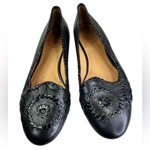 Jack Rogers Waverly Ballet Flat Shoes Loafer Black Leather Navajo Size 9